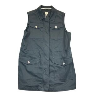 A New Day Utility Vest Jacket Womens M Black Pockets Zip Snap Front NWT